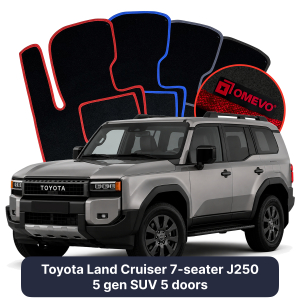 OMEVO Velours-Autofußmatten für Toyota Land Cruiser 7-Sitzer J250 5 gen SUV 5 Türer (2024-2025)