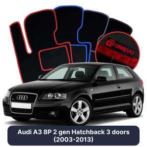 Velours-Autofußmatten OMEVO für Audi A3 8P 2 gen Kompakt 3 Türer (2003-2013)