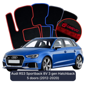 OMEVO Velours-Autofußmatten für Audi RS3 Sportback 8V 3 gen Kompakt 5 Türer (2012-2020)