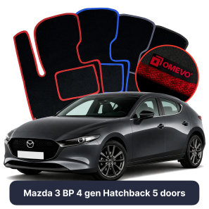 Velours-Autofußmatten OMEVO für Mazda 3 BP 4 gen Kompakt 5 Türer (2019-2025)