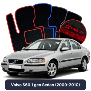 OMEVO Velours-Autofußmatten für Volvo S60 1 gen Limousine (2000-2010)