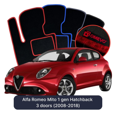 Velours-Autofußmatten OMEVO für Alfa Romeo Mito 1 gen Kompakt 3 Türer (2008-2018)