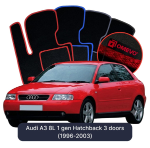 OMEVO Velours-Autofußmatten für Audi A3 8L 1 gen Kompakt 3 Türer (1996-2003)