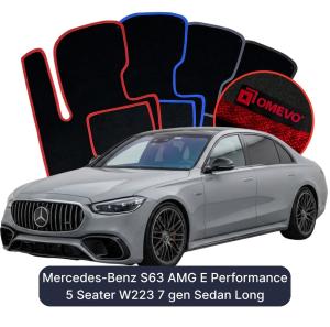 OMEVO Velours-Autofußmatten für Mercedes-Benz S63 AMG E Performance 5-Sitzer W223 7 gen Limousine Long (2020-2026)