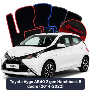 OMEVO Velours-Autofußmatten für Toyota Aygo AB40 2 gen Kompakt 5 Türer (2014-2022)