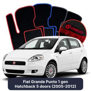 OMEVO Velours-Autofußmatten für Fiat Grande Punto 1 gen Kompakt 5 Türer (2005-2012)