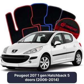 Velours-Autofußmatten OMEVO für Peugeot 207 1 gen Kompakt 5 Türer (2006-2014)