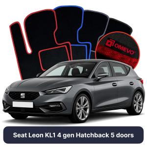 OMEVO Velours-Autofußmatten für Seat Leon KL1 4 gen Kompakt 5 Türer (2020-2025)