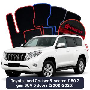 OMEVO Velours-Autofußmatten für Toyota Land Cruiser 5-Sitzer J150 7 gen SUV 5 Türer (2009-2025)