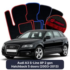 Velours-Autofußmatten OMEVO für Audi A3 S-Line 8P 2 gen Kompakt 5 Türer (2003-2013)