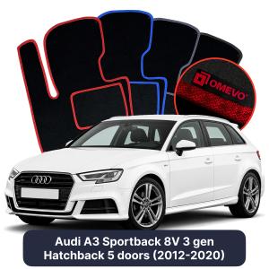 OMEVO Velours-Autofußmatten für Audi A3 Sportback 8V 3 gen Kompakt 5 Türer (2012-2020)
