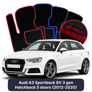 Velours-Autofußmatten OMEVO für Audi A3 Sportback 8V 3 gen Kompakt 5 Türer (2012-2020)