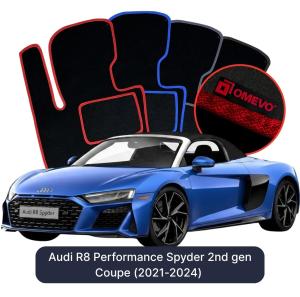 OMEVO Velours-Autofußmatten für Audi R8 Performance Spyder 2. Gen. Coupe (2021-2024)