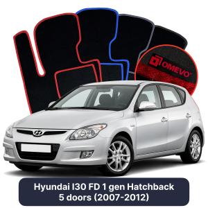 OMEVO Velours-Autofußmatten für Hyundai I30 FD 1 gen Kompakt 5 Türer (2007-2012)