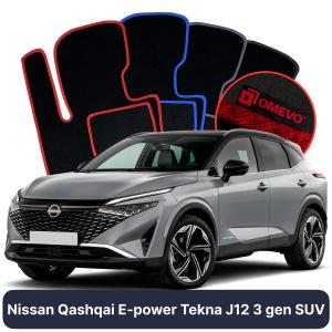 OMEVO Velours-Autofußmatten für Nissan Qashqai E-power Tekna J12 3 gen SUV (2021-2025)