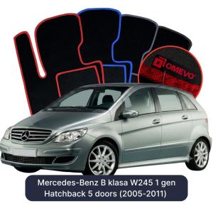OMEVO Velours-Autofußmatten für Mercedes-Benz B-Klasse W245 1 gen Kompakt 5 Türer (2005-2011)