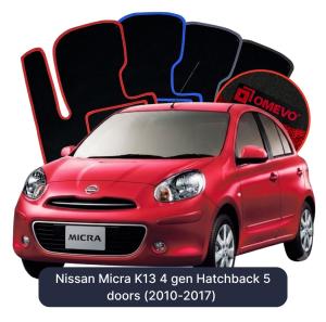 OMEVO Velours-Autofußmatten für Nissan Micra K13 4 gen Kompakt 5 Türer (2010-2016)