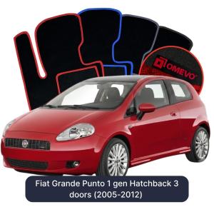 OMEVO Velours-Autofußmatten für Fiat Grande Punto 1 gen Kompakt 3 Türer (2005-2012)