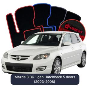 OMEVO Velours-Autofußmatten für Mazda 3 BK 1 gen Kompakt 5 Türer (2003-2008)