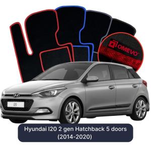 OMEVO Velours-Autofußmatten für Hyundai I20 2 gen Kompakt 5 Türer (2014-2020)
