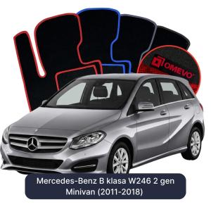 OMEVO Velours-Autofußmatten für Mercedes-Benz B-Klasse W246 2 gen Minivan (2011-2018)