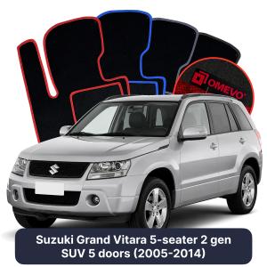 OMEVO Velours-Autofußmatten für Suzuki Grand Vitara 5-Sitzer 2 gen SUV 5 Türer (2005-2014)