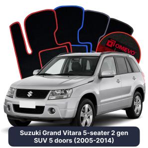 Velours-Autofußmatten OMEVO für Suzuki Grand Vitara 5-Sitzer 2 gen SUV 5 Türer (2005-2014)