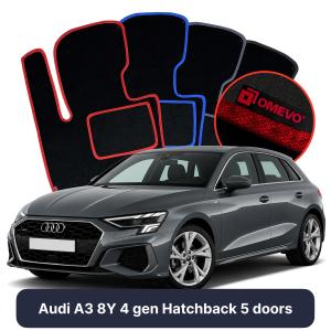 OMEVO Velours-Autofußmatten für Audi A3 8Y 4 gen Kompakt 5 Türer (2020-2025)