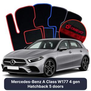 OMEVO Velours-Autofußmatten für Mercedes-Benz A-Klasse W177 4 gen Kompakt 5 Türer (2019-2025)