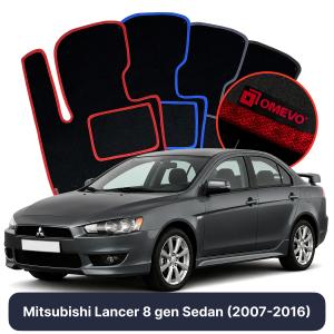 OMEVO Velours-Autofußmatten für Mitsubishi Lancer 8 gen Limousine (2007-2016)