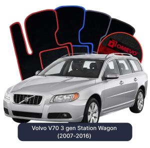 OMEVO Velours-Autofußmatten für Volvo V70 3 gen Kombi (2007-2016)