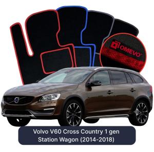 OMEVO Velours-Autofußmatten für Volvo V60 Cross Country  1 gen Kombi (2014-2020)