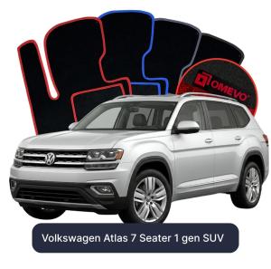 OMEVO Velours-Autofußmatten für Volkswagen Atlas 7-Sitzer 1 gen SUV (2016-2025)