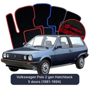 OMEVO Velours-Autofußmatten für Volkswagen Polo 2. Generation Hatchback 5 Türen (1981-1994)