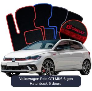 OMEVO Velours-Autofußmatten für Volkswagen Polo GTI MK6 6 gen Kompakt 5 Türer (2017-2024)