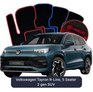 OMEVO Velours-Autofußmatten für Volkswagen Tayron R-Line, 5-Sitzer 2gen SUV (2024-2025)