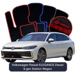 OMEVO Velours-Autofußmatten für Volkswagen Passat ELEGANCE Diesel 9 gen Kombi (2024-2025)