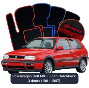 OMEVO Velours-Autofußmatten für Volkswagen Golf MK3 3 gen Schrägheck 3 Türen (1991-1997)