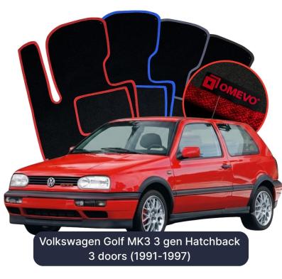 Velours-Autofußmatten OMEVO für Volkswagen Golf MK3 3 gen Schrägheck 3 Türen (1991-1997)
