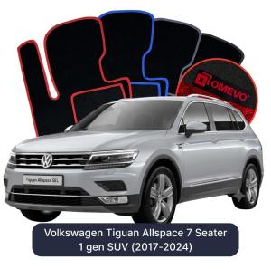 OMEVO Velours-Autofußmatten für Volkswagen Tiguan Allspace 7-Sitzer 1 gen SUV (2017-2024)