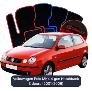 OMEVO Velours-Autofußmatten für Volkswagen Polo MK4 4 gen Kompakt 3 Türer (2001-2009)