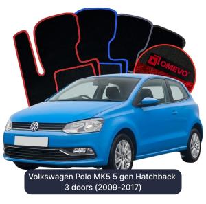 OMEVO Velours-Autofußmatten für Volkswagen Polo MK5 5 gen Kompakt 3 Türer (2009-2017)