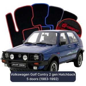 OMEVO Velours-Autofußmatten für Volkswagen Golf Country 2 gen Kompakt 5 Türer (1983-1992)