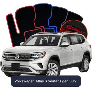 OMEVO Velours-Autofußmatten für Volkswagen Atlas 6-Sitzer 1 gen SUV (2016-2025)