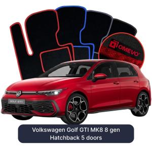 OMEVO Velours-Autofußmatten für Volkswagen Golf GTI MK8 8 gen Kompakt 5 Türer (2019-2025)