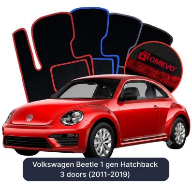 Velours-Autofußmatten OMEVO für Volkswagen Beetle 1 gen Kompakt 3 Türer (2011-2019)