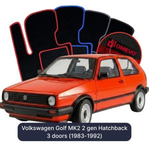 OMEVO Velours-Autofußmatten für Volkswagen Golf MK2 2 gen Kompakt 3 Türer (1983-1992)