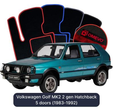 Velours-Autofußmatten OMEVO für Volkswagen Golf MK2 2 gen Kompakt 5 Türer (1983-1992)
