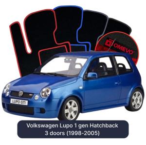 OMEVO Velours-Autofußmatten für Volkswagen Lupo 1 gen Kompakt 3 Türer (1998-2005)