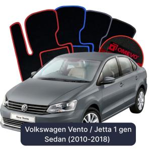 OMEVO Velours-Autofußmatten für Volkswagen Vento / Jetta 1 gen Limousine (2010-2018)